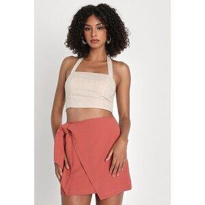 Lulus Knot Basic Rusty Rose Tie-front Mini Skirt Pink - Size M